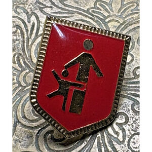 Parent and Child Pin Gold-Tone on Red Shield Shaped Small, Lapel Style